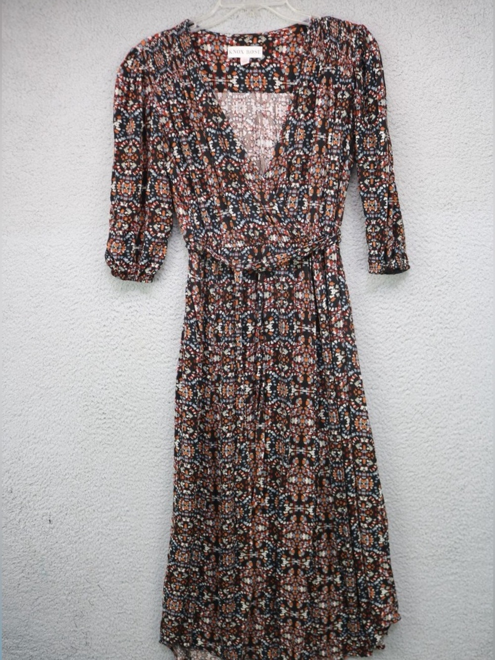 Knox Rose ~ Wrap ~ Midi Dress ~ Rust/Black/White/Blue ~ Floral-Like Material - Picture 1 of 6